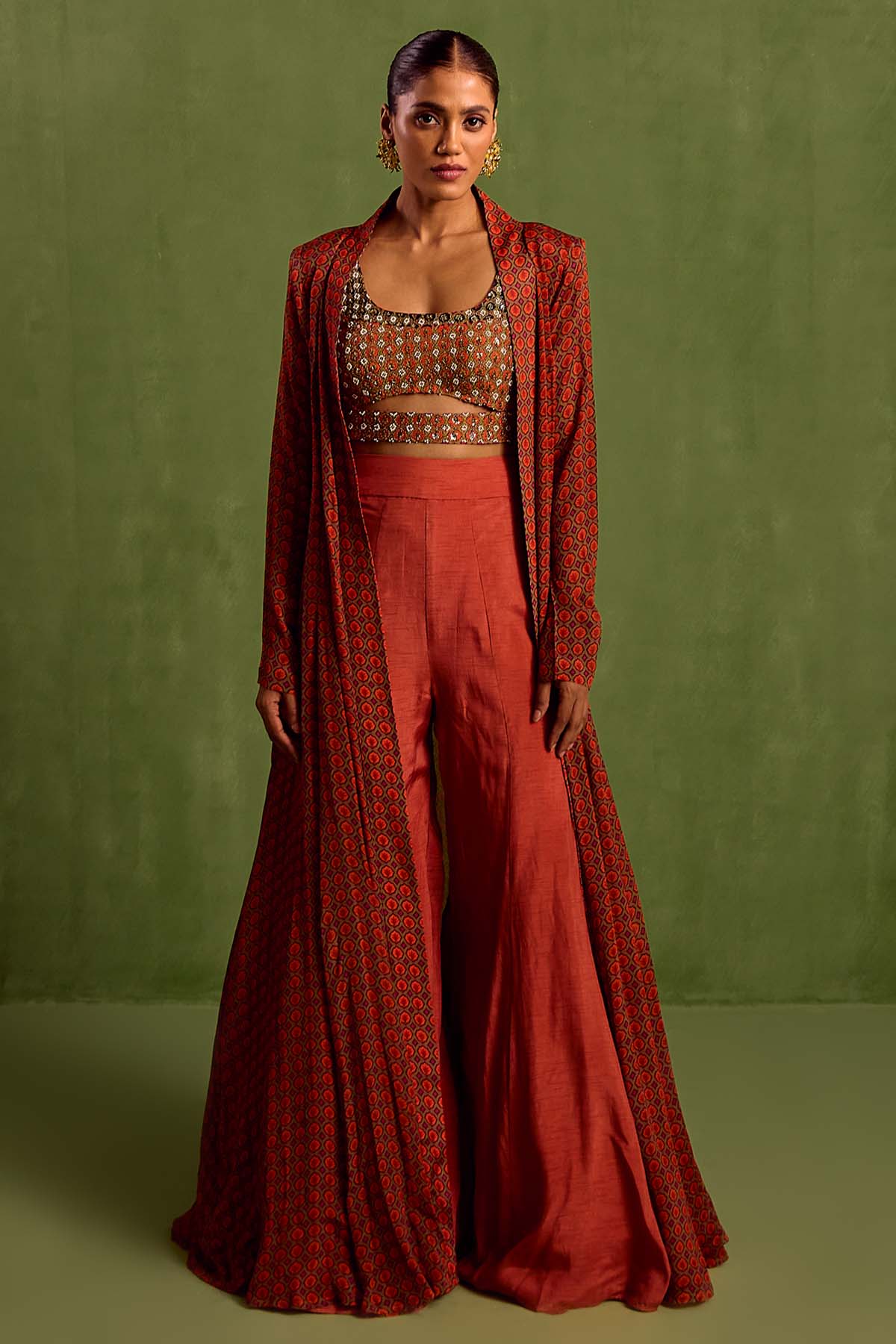 Designer Neha Khullar Rust Embroidered Sharara Set for Women Online